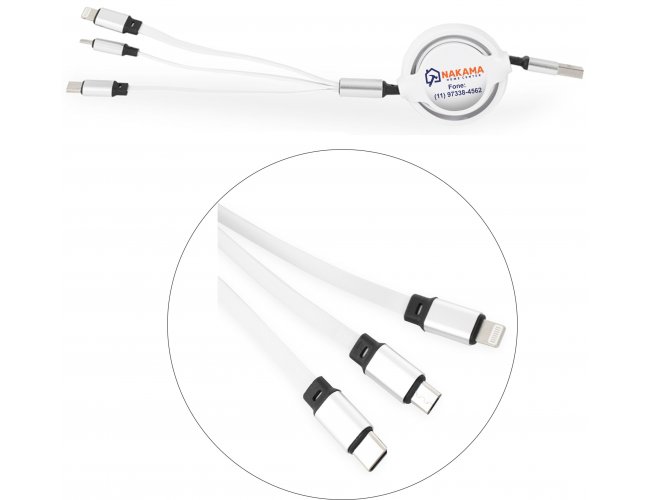 Cabo USB Retrátil 3 em 1 Modelo INF 19073