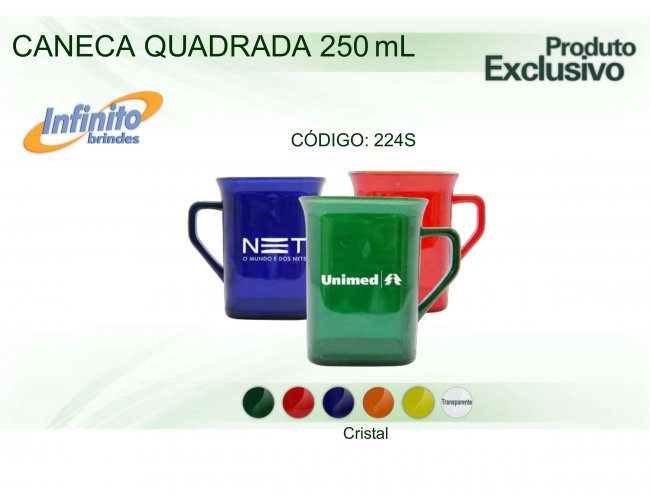 CANECA PLÁSTICA QUADRADA CRISTAL (250 ml) - INF 0224