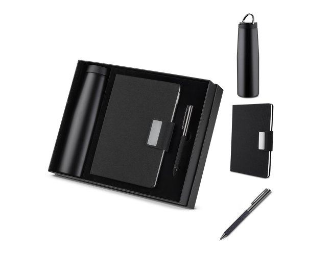 Kit escritório Caderno, Garrafa e Caneta Metalica Modelo INF CJ300