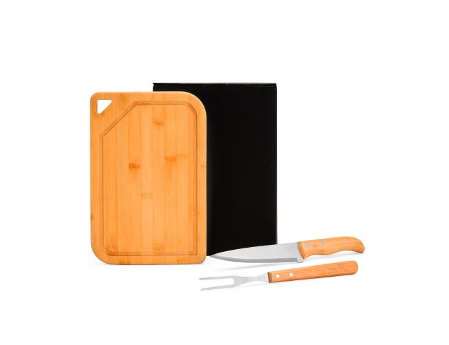 Kit Churrasco Em Bambu / Inox / Madeira - 3 Pçs Modelo INF 70066