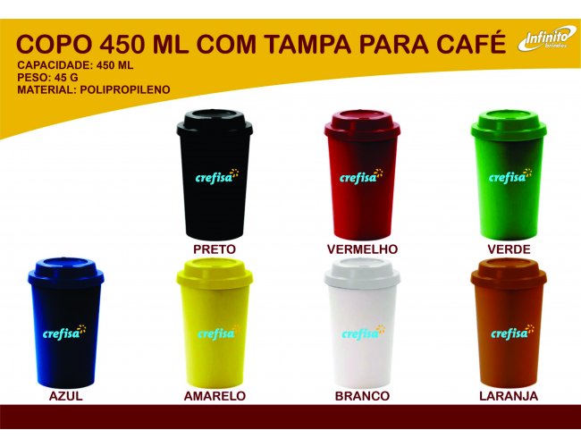 Copo Caf com Tampa 450ml - MODELO INF 0007G